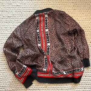Sandro reversible silk leopard open cardigan